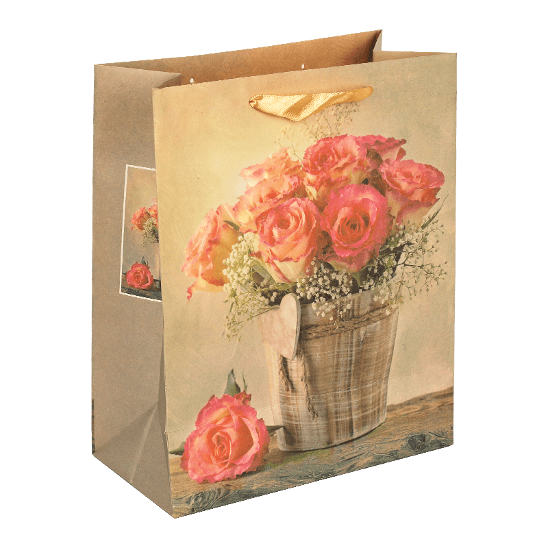 Vintage-Geschenktüte aus Kraftpapier mit Blumenmuster zum Muttertag