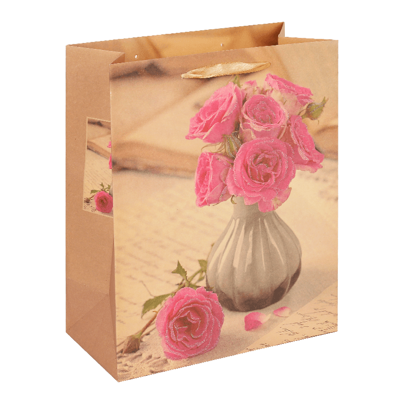 Vintage-Geschenktüte aus Kraftpapier mit Blumenmuster zum Muttertag