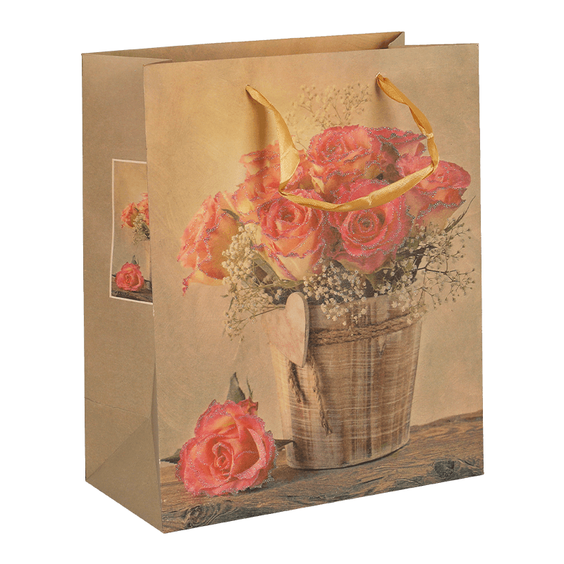 Vintage-Geschenktüte aus Kraftpapier mit Blumenmuster zum Muttertag