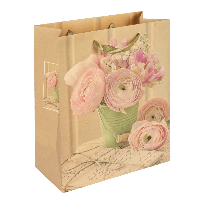 Vintage-Geschenktüte aus Kraftpapier mit Blumenmuster zum Muttertag