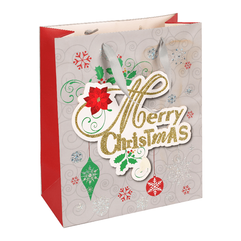 Graue Weihnachts-Geschenktüten aus Papier mit Glitzer