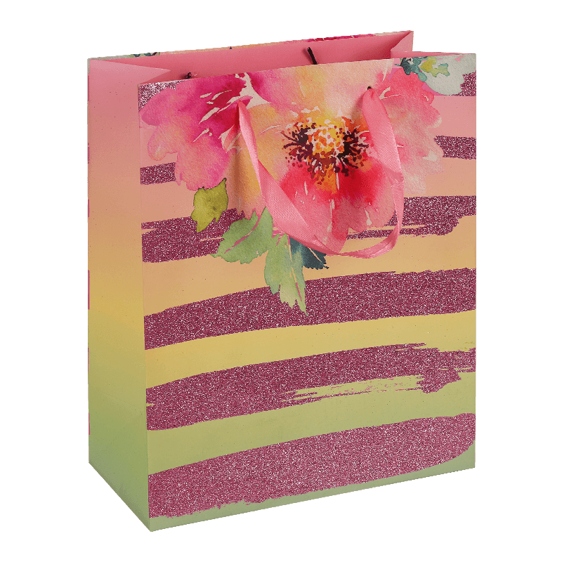 Rosa gestreifte Papier-Geschenktüte mit Griff