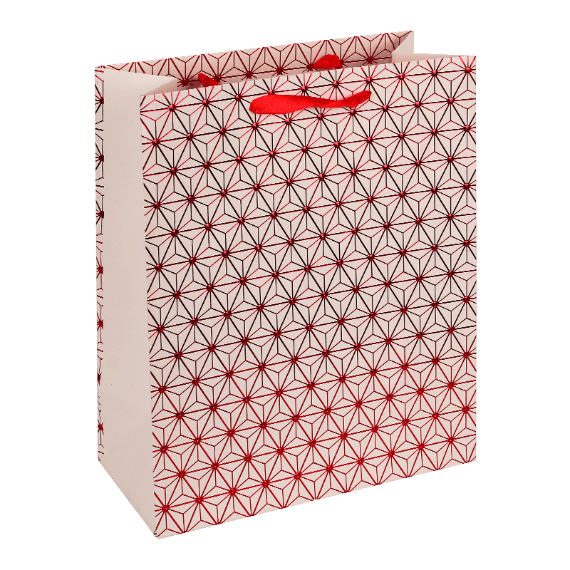 Geschenktüte aus Papier mit geometrischem Foliendesign und Griff