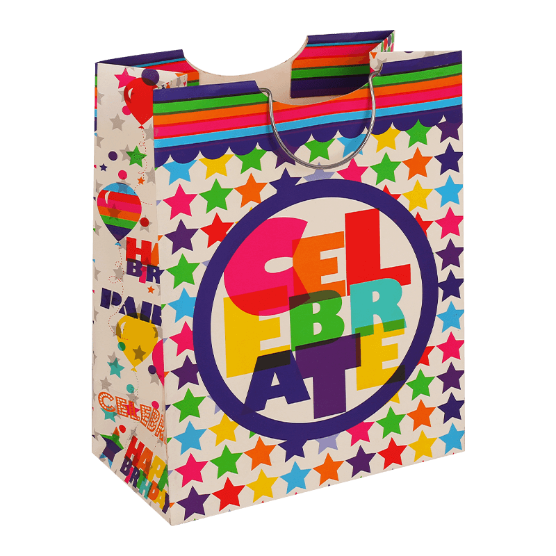 Bunte Celebrate-Geschenktüte aus Papier mit Griff