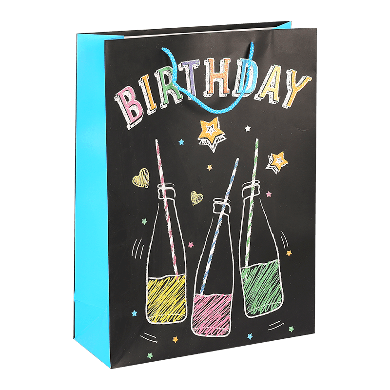 Schwarze „Happy Birthday“-Geschenktüte aus Papier mit Henkel