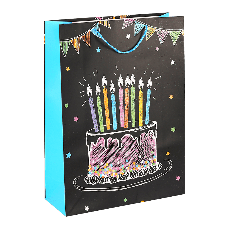 Schwarze „Happy Birthday“-Geschenktüte aus Papier mit Henkel