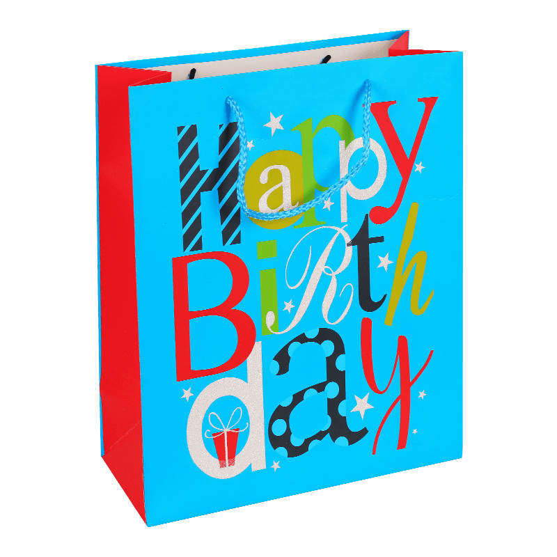 Geschenktüte aus Papier mit Happy Birthday-Illustration