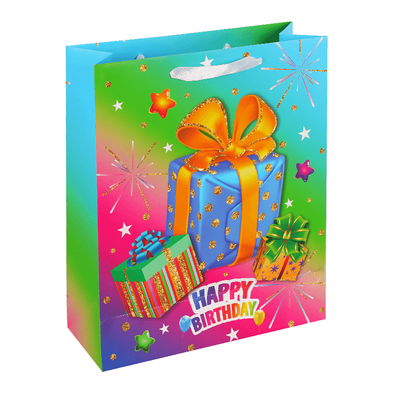 Bunte Muster-Happy-Birthday-Papiertüte mit Glitzer