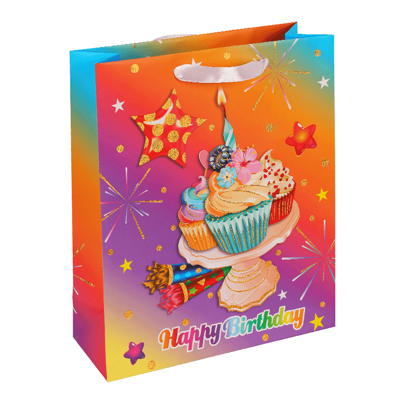 Bunte Muster-Happy-Birthday-Papiertüte mit Glitzer