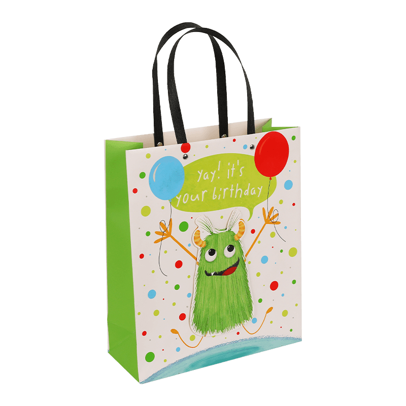 „Happy Birthday“-Geschenktüte mit Monster-Motiv für Kinder