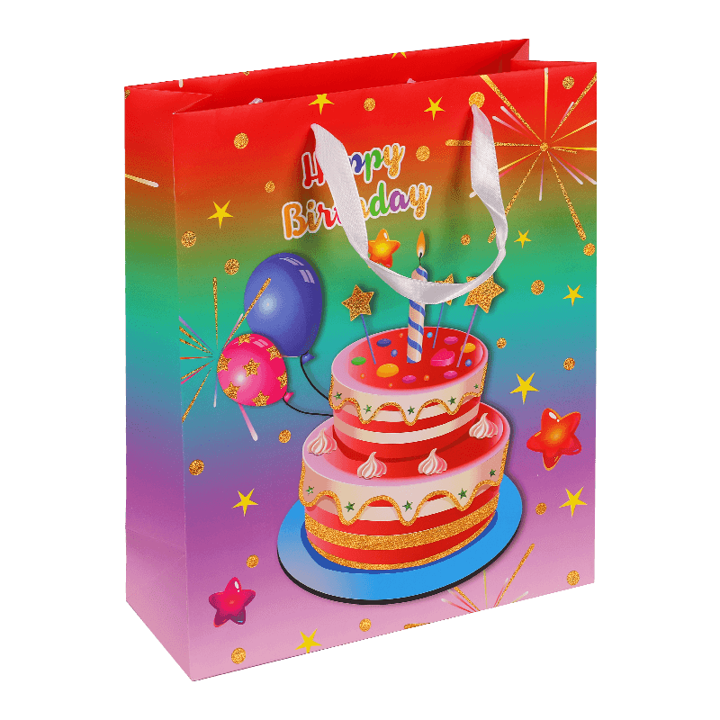 Bunte Muster-Happy-Birthday-Papiertüte mit Glitzer