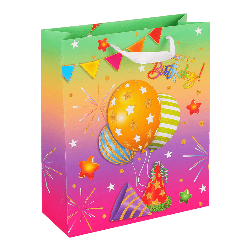 Bunte Muster-Happy-Birthday-Papiertüte mit Glitzer