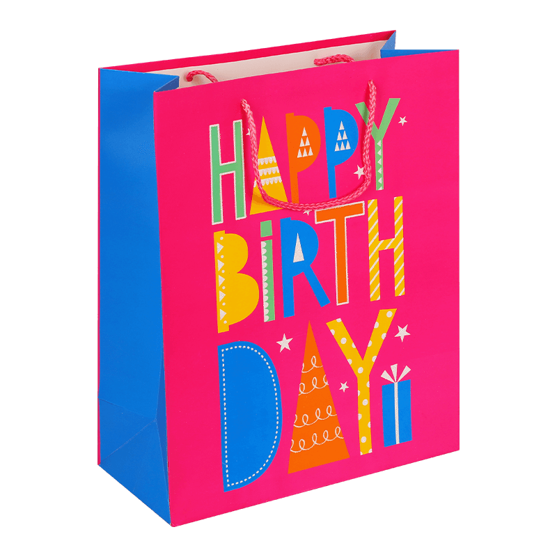 Geschenktüte aus Papier mit Happy Birthday-Illustration