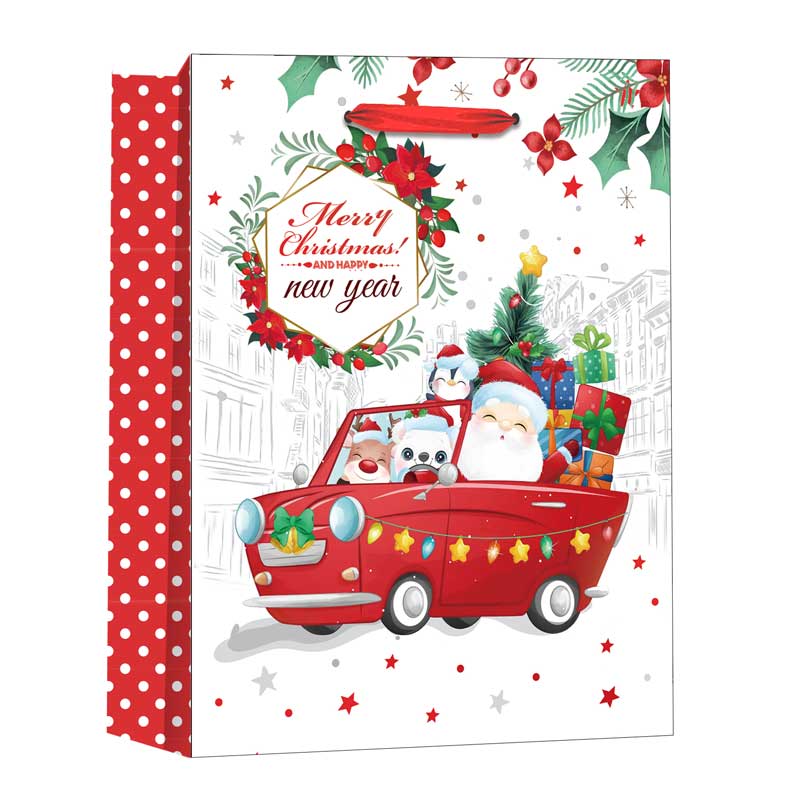 Neues Design bedruckte „Merry Christmas Santa Claus“-Papiergeschenk-Tragetaschen mit Griff