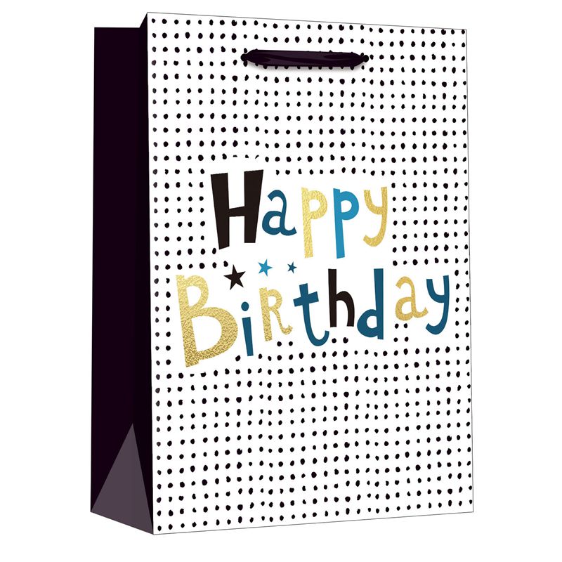 Individuell bedruckte „Happy Birthday“-Party-Geschenkpapiertüte mit Punktmuster