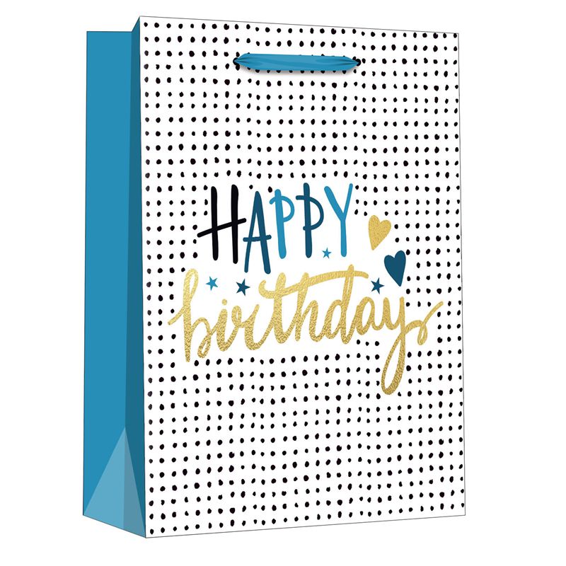 Individuell bedruckte „Happy Birthday“-Party-Geschenkpapiertüte mit Punktmuster