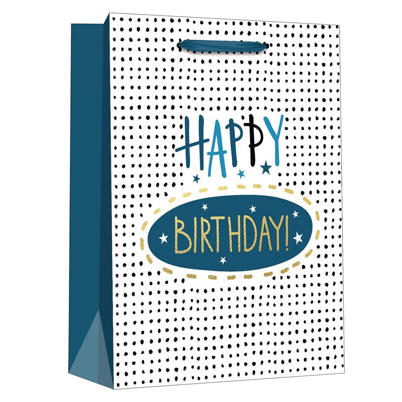 Individuell bedruckte „Happy Birthday“-Party-Geschenkpapiertüte mit Punktmuster