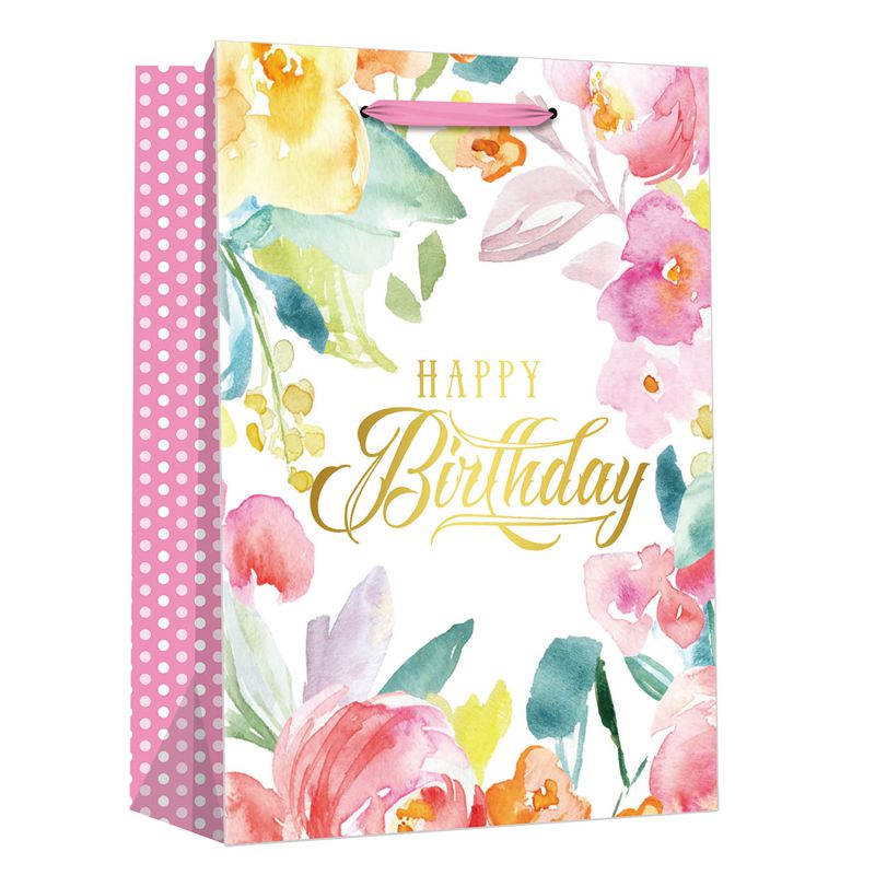 Neues Design bedruckte „Happy Birthday“-Geschenkverpackungstüten aus Papier mit Blumenmuster