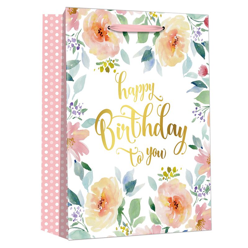 Neues Design bedruckte „Happy Birthday“-Geschenkverpackungstüten aus Papier mit Blumenmuster