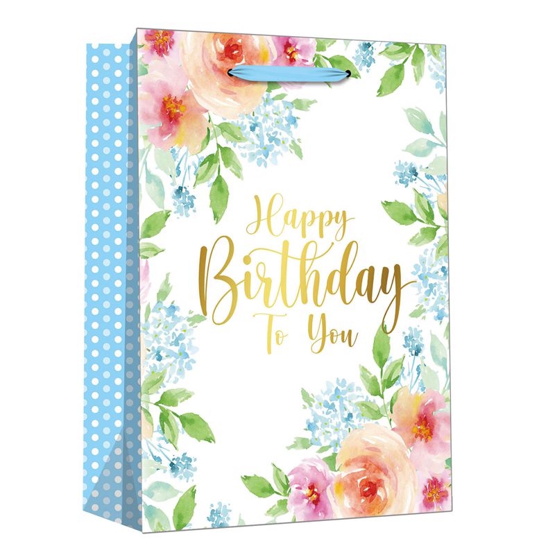 Neues Design bedruckte „Happy Birthday“-Geschenkverpackungstüten aus Papier mit Blumenmuster