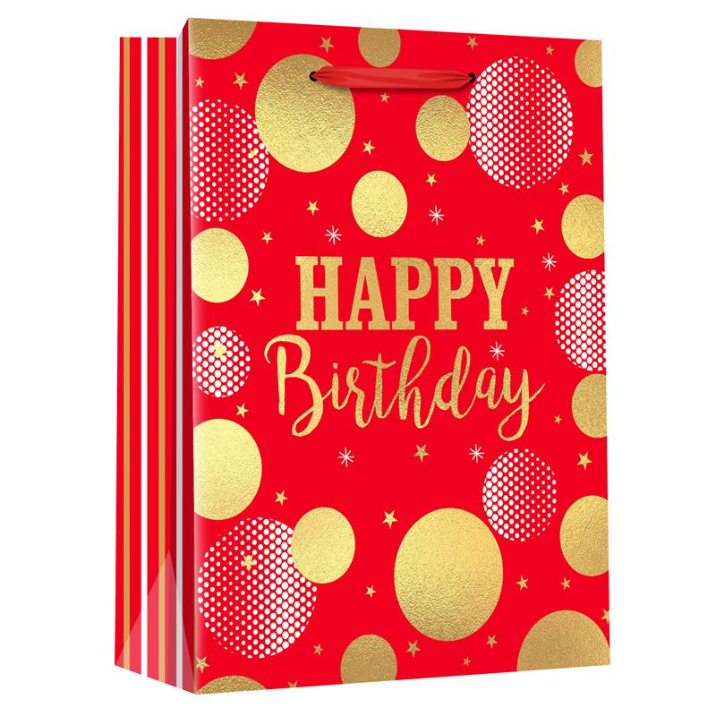 ODM bedruckte Papierbevorzugungstüten mit geometrischem Kreisdesign „Alles Gute zum Geburtstag“.
