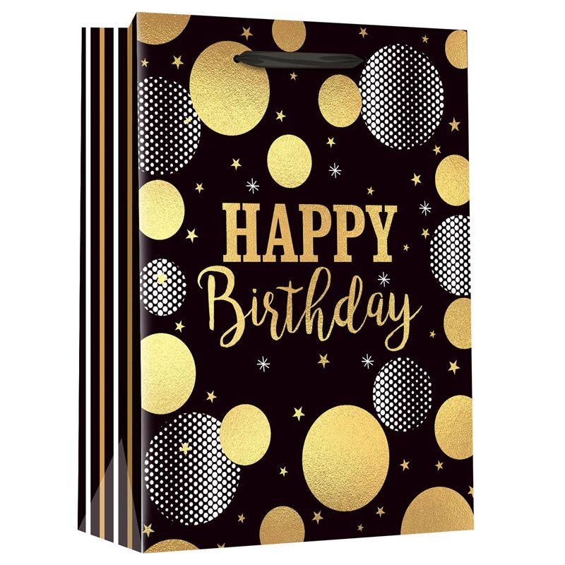 ODM bedruckte Papierbevorzugungstüten mit geometrischem Kreisdesign „Alles Gute zum Geburtstag“.