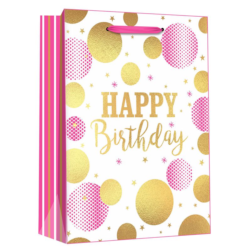 ODM bedruckte Papierbevorzugungstüten mit geometrischem Kreisdesign „Alles Gute zum Geburtstag“.