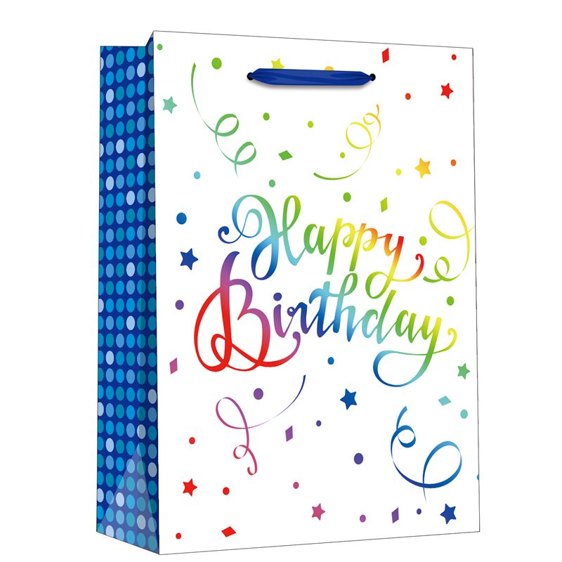 Elegant bedruckte Papier-Geschenktüten mit Happy Birthday-Motiv