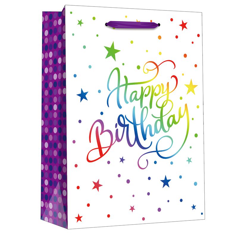 Elegant bedruckte Papier-Geschenktüten mit Happy Birthday-Motiv