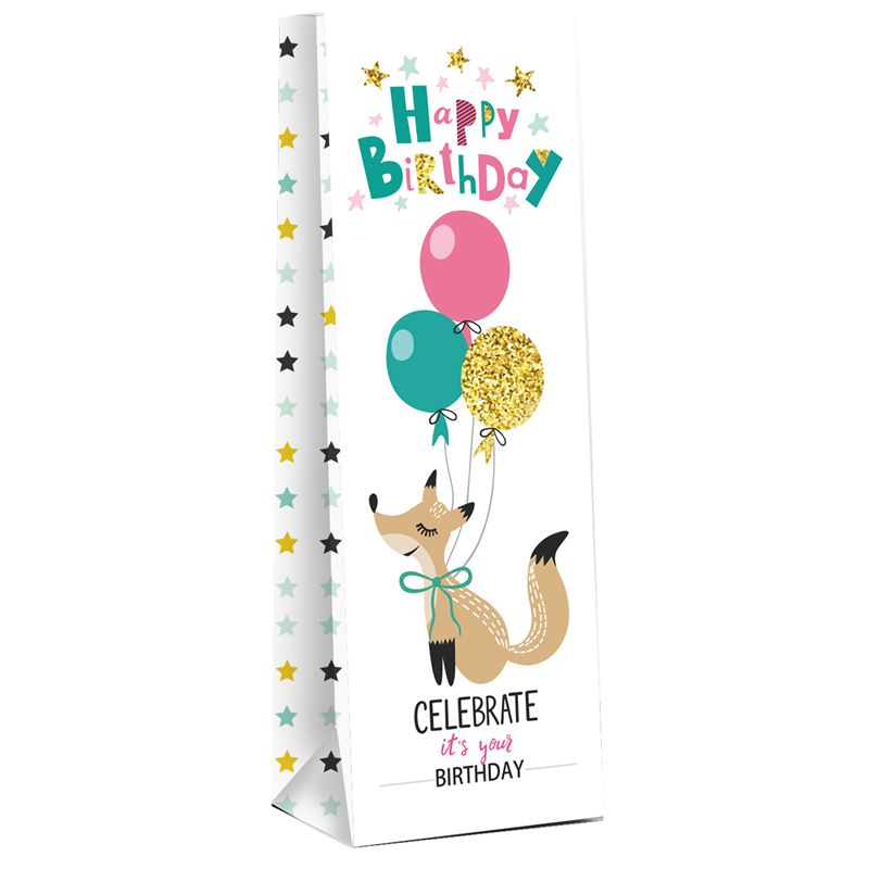 Neues Design bedruckte „Happy Birthday“-Geschenkpapiertüte für Rotwein