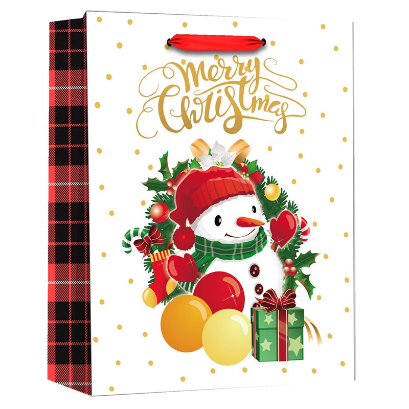 Individuell bedruckte Papiertüten mit Motiv „Merry Christmas Rentier“.